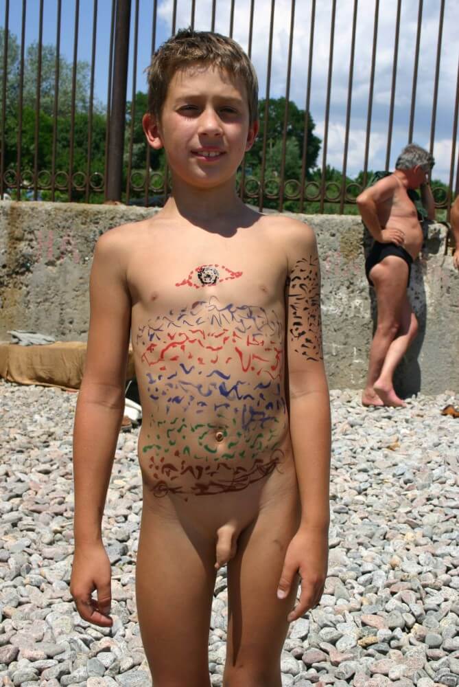 Father and Daughter Painted pics - Types of recreation in nudist and naturist resorts and parks