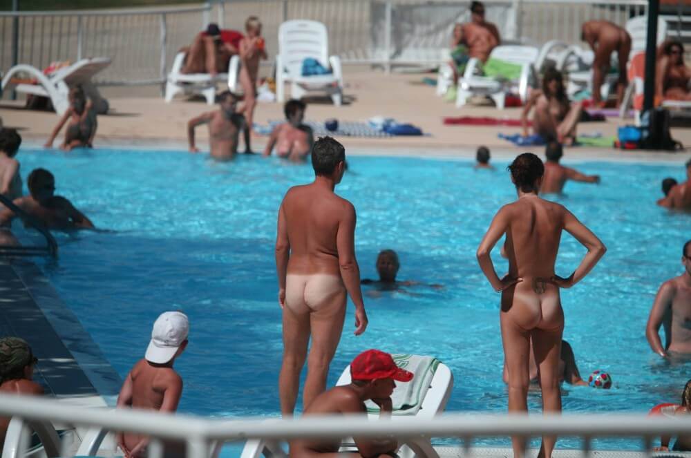 Pool-Shore Group Exercise - Naturism and nudism value openness and sincerity